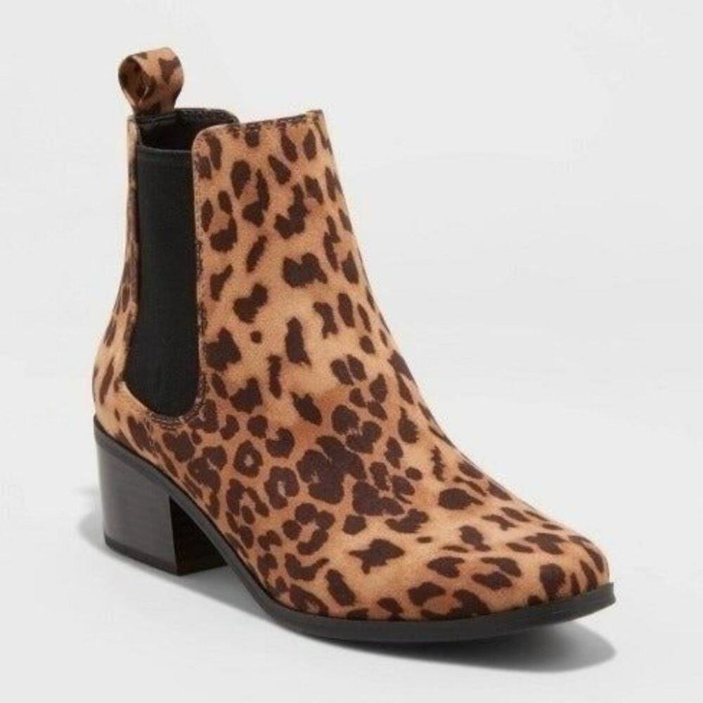 A New Day Ellie Leopard Chelsea Boots Brown Tan 7.5